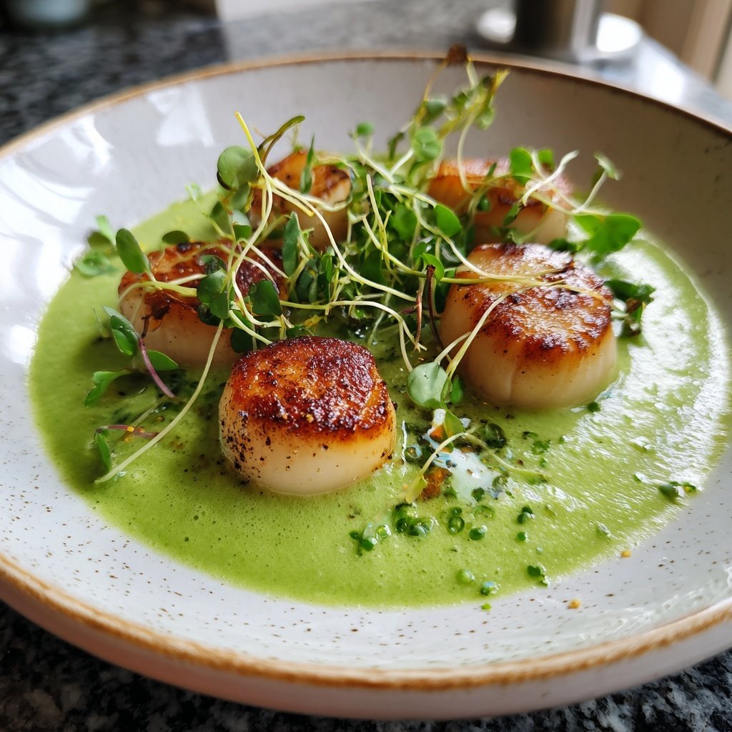 Jakobsmuscheln auf Erbsenpüree