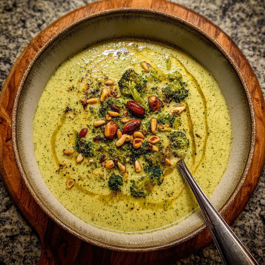 Brokkoli Suppe Mit Gerösteten Pinienkernen
